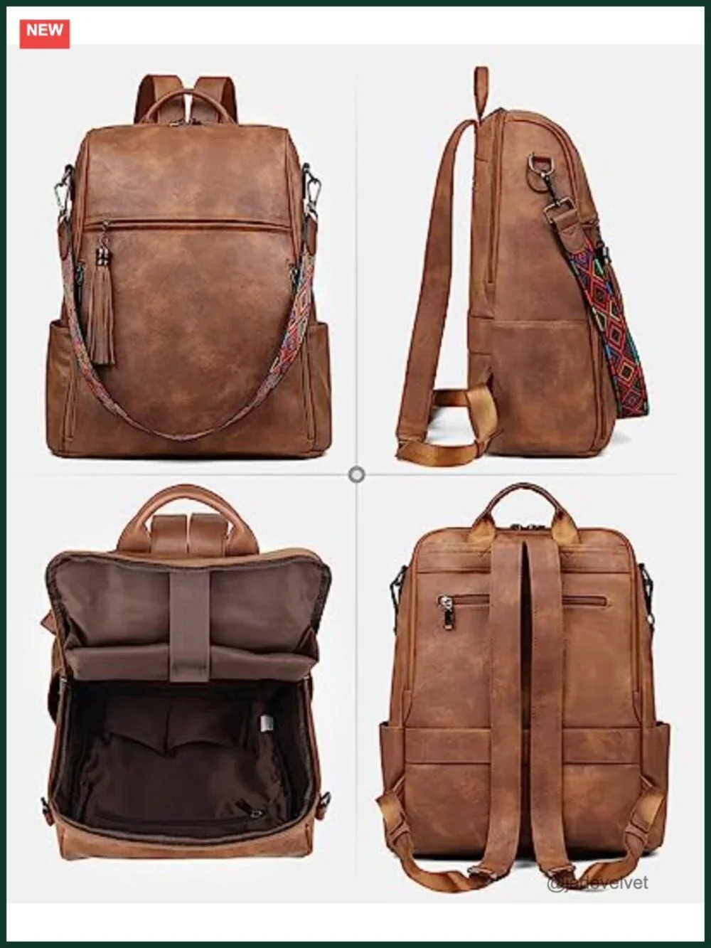 Leather Laptop Backpack Women 15.6 inch Travel Work Bag Waterproof Vegan